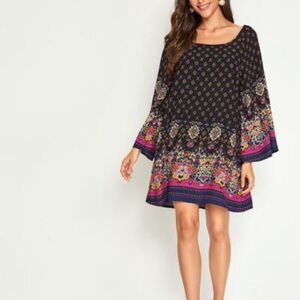 Jubilee paisley bell sleeve silk dress‎ tunic, Sz M